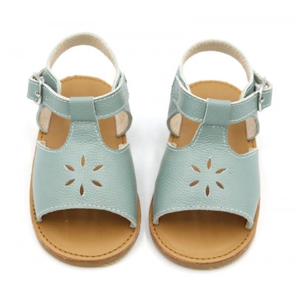 Summer Kid Floral Textured Leather Girls T-bar Hard Sole Kid Sandals 