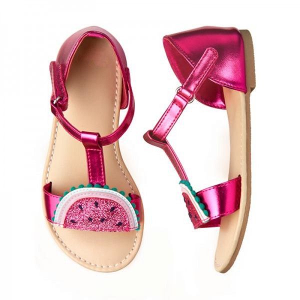 Super Pretty Summer Glitter Melon Touch-Close Strap Little Girls Fashion Sandal Shoes 