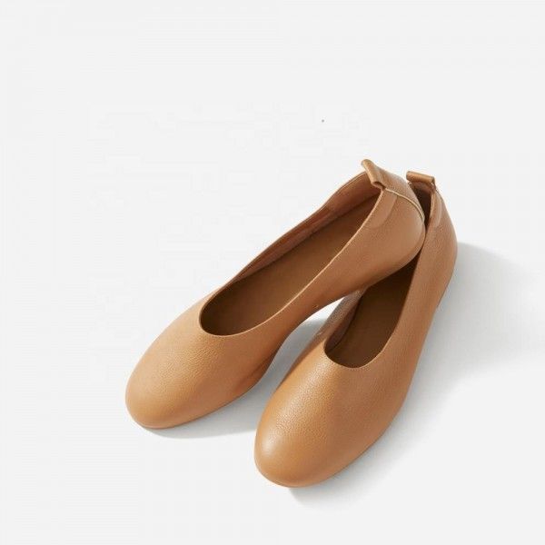  Fashion Design Light Brown Color Genuine Leather Upper Flat Sole Dress Shoes 