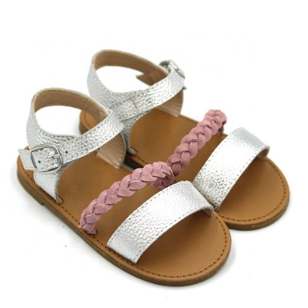 Textured Leather Weave Suede Hard Sole Children Girls Flat Sandals