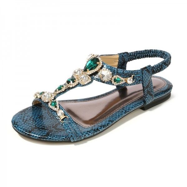 Cross-border plus-size shoes for women size 45 retro Bohemian rhinestone sandals for women 2020 beaded snake sandals