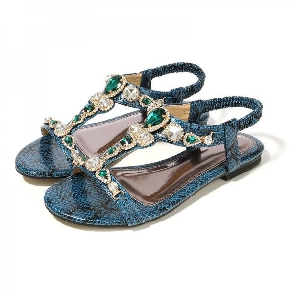 Cross-border plus-size shoes for women size 45 retro Bohemian rhinestone sandals for women 2020 beaded snake sandals