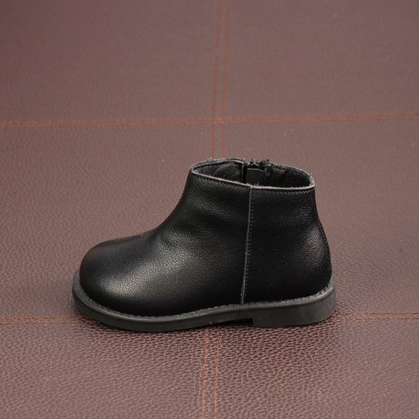 New autumn/winter 2020 children's leather boots boys and girls Korean version of black ankle boots baby soft leather boots with velvet