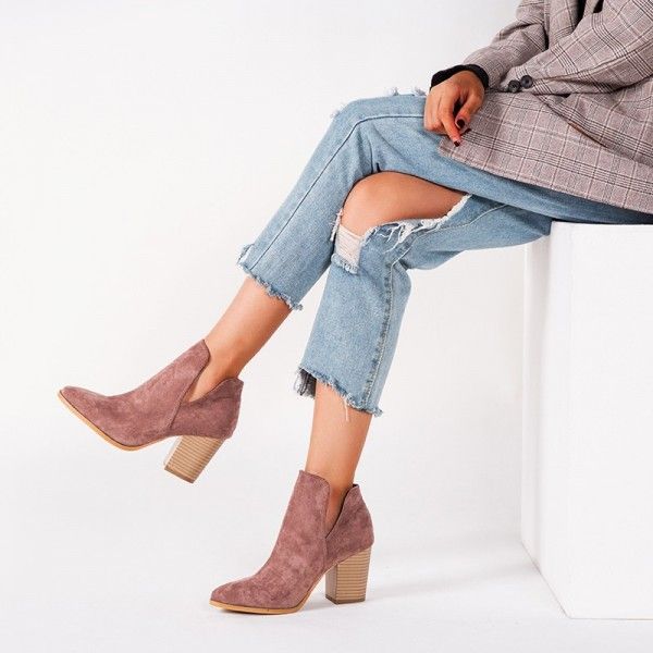 Goods foreign trade Europe and the United States fashion boots women 2019 new fashion short barrel thick heel high solid color sleeve ankle boots women