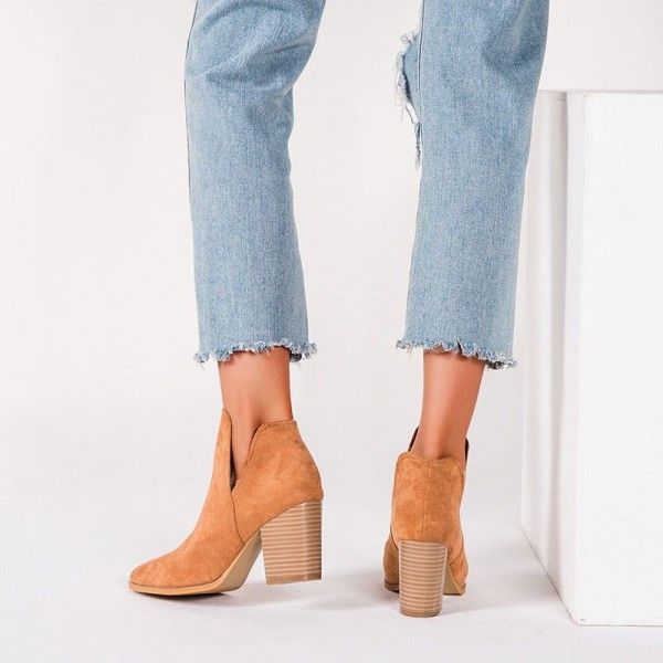 Goods foreign trade Europe and the United States fashion boots women 2019 new fashion short barrel thick heel high solid color sleeve ankle boots women