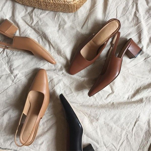 2019 spring new baotou web celebrity chic sandals ladies instagram trend retro square head high heel thick heel heel shoes empty