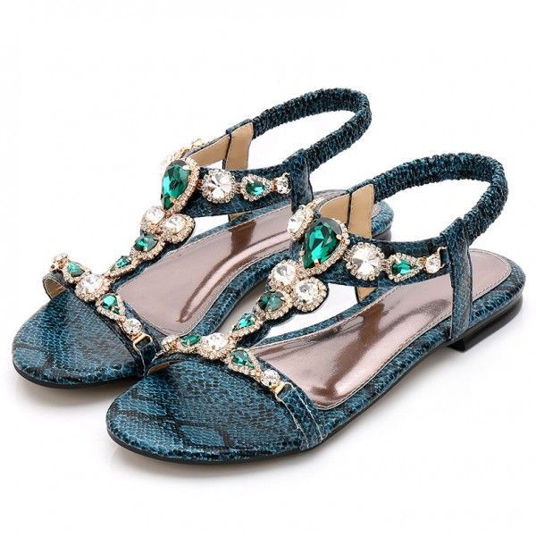 Cross-border plus-size shoes for women size 45 retro Bohemian rhinestone sandals for women 2020 beaded snake sandals