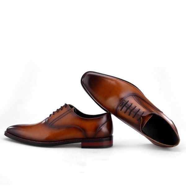 Autumn men's leather business dress shoes Korean version trend new British color manual lace-up leather shoes