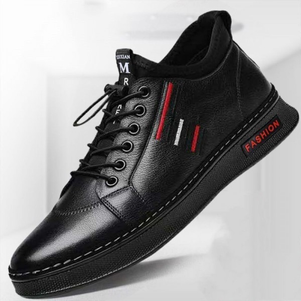 新款时尚男士休闲商务板鞋黑色PU休闲鞋单棉同款跨境男鞋