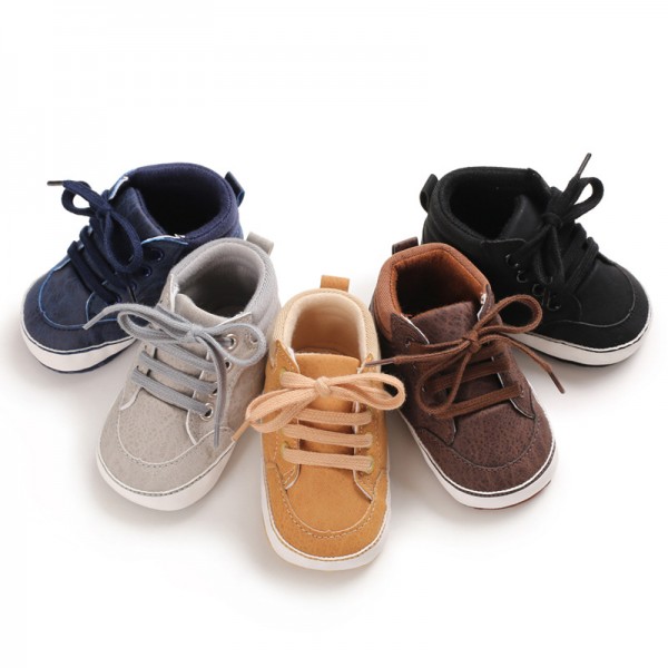 婴儿鞋春秋款0-1岁男宝宝鞋软底休闲鞋PU面系带学步鞋  一件代发