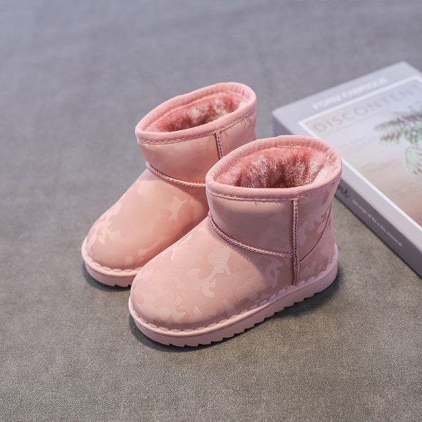 儿童雪地靴2022新款加绒加厚防水防滑冬季迷彩靴子男女中大童棉靴