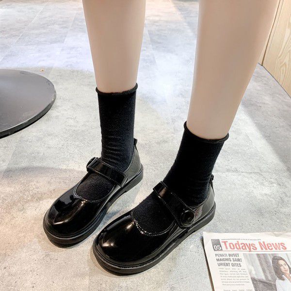 黑色皮鞋女大头鞋女2020新款日系可爱圆头软妹塔平底娃娃单鞋