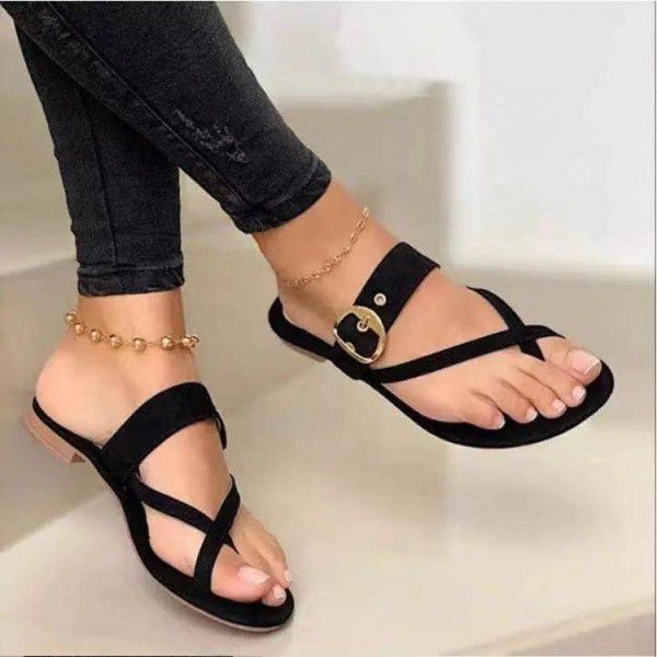 欧美套趾平底凉拖鞋女跨境wish ladies slippers summer sandals