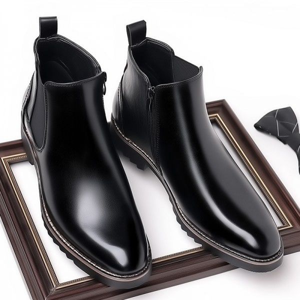 马丁靴男中帮靴韩版潮流英伦复古套筒高帮皮鞋男切尔西靴一件代发