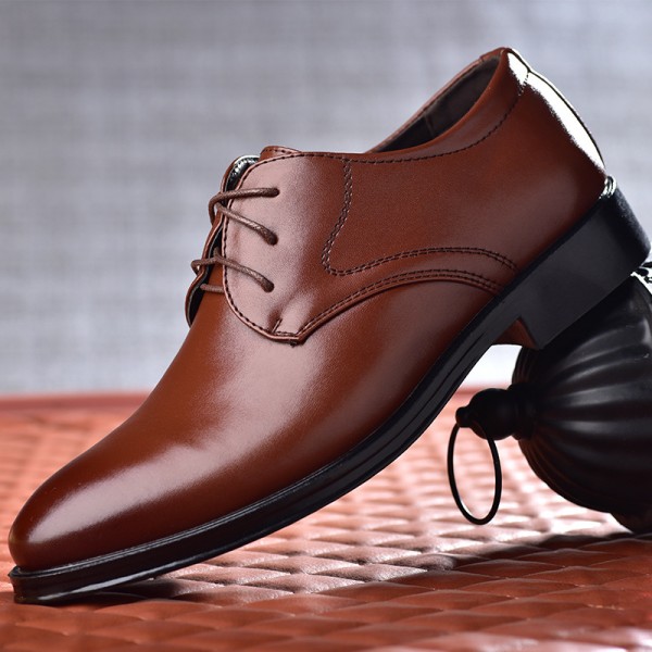 跨境优选2021新款男士皮鞋商务正装男鞋子系带百搭休闲鞋一件代发