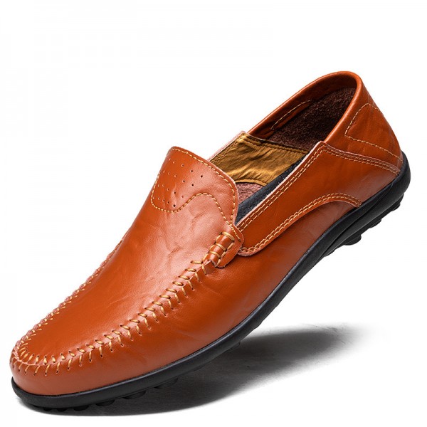 男士网眼皮鞋2022新款休闲皮鞋舒适软底一脚蹬软面皮单网同款男鞋