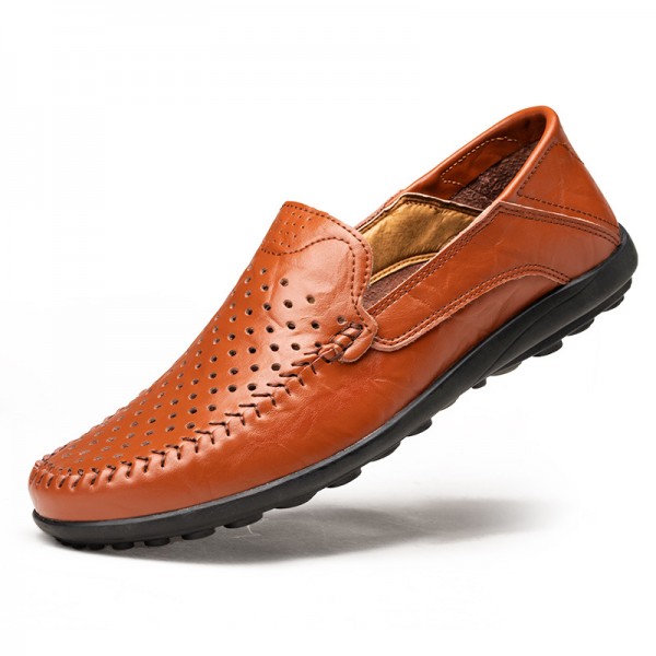 男士网眼皮鞋2022新款休闲皮鞋舒适软底一脚蹬软面皮单网同款男鞋
