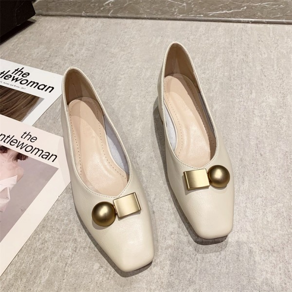 韩版金属扣方头高跟女鞋2022春夏季新款粗跟单鞋女简约通勤高跟鞋